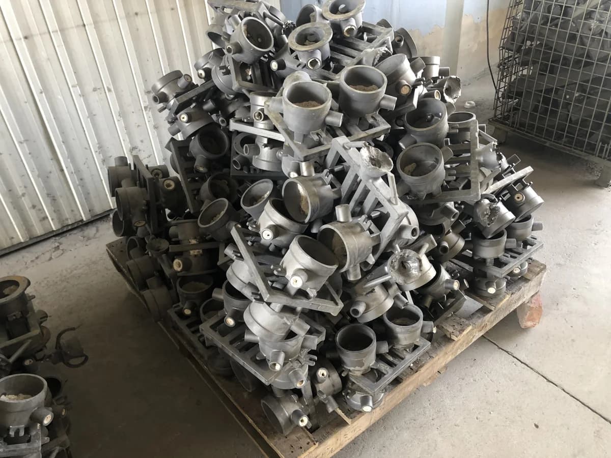 Metal casting clusters before individual parts are separated