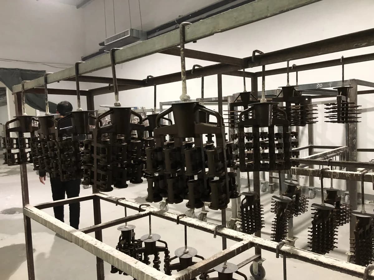 Pattern trees suspended on workshop racks