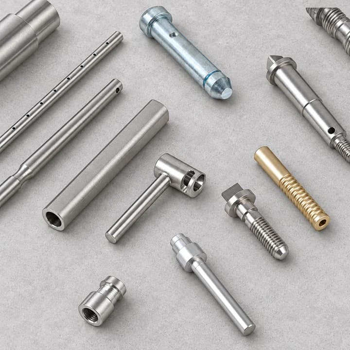 Shafts, Pins & Sleeves on a textured concrete background
