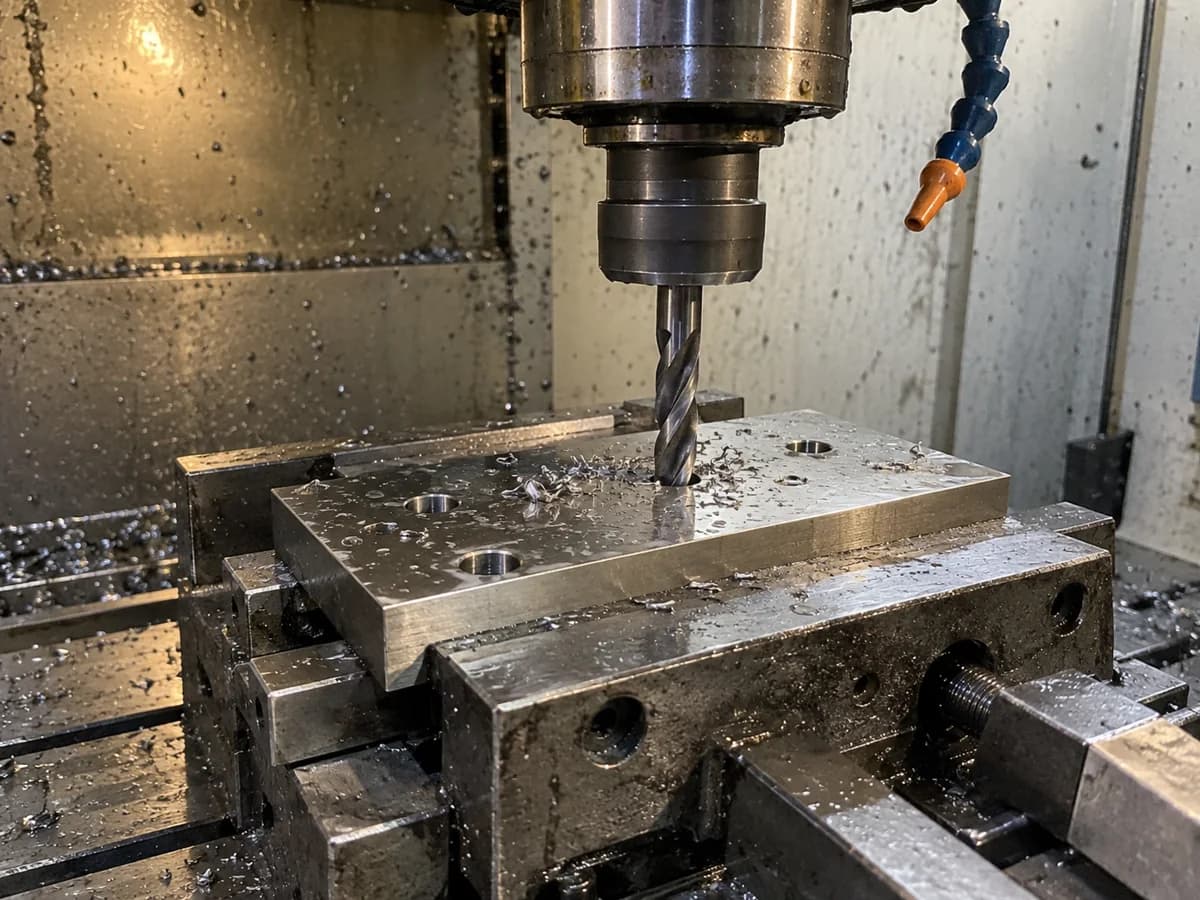 Illustrative drilling setup in a working machine shop