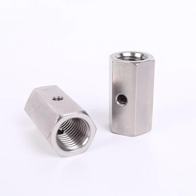Hexagonal and round threaded coupling components with cross holes
