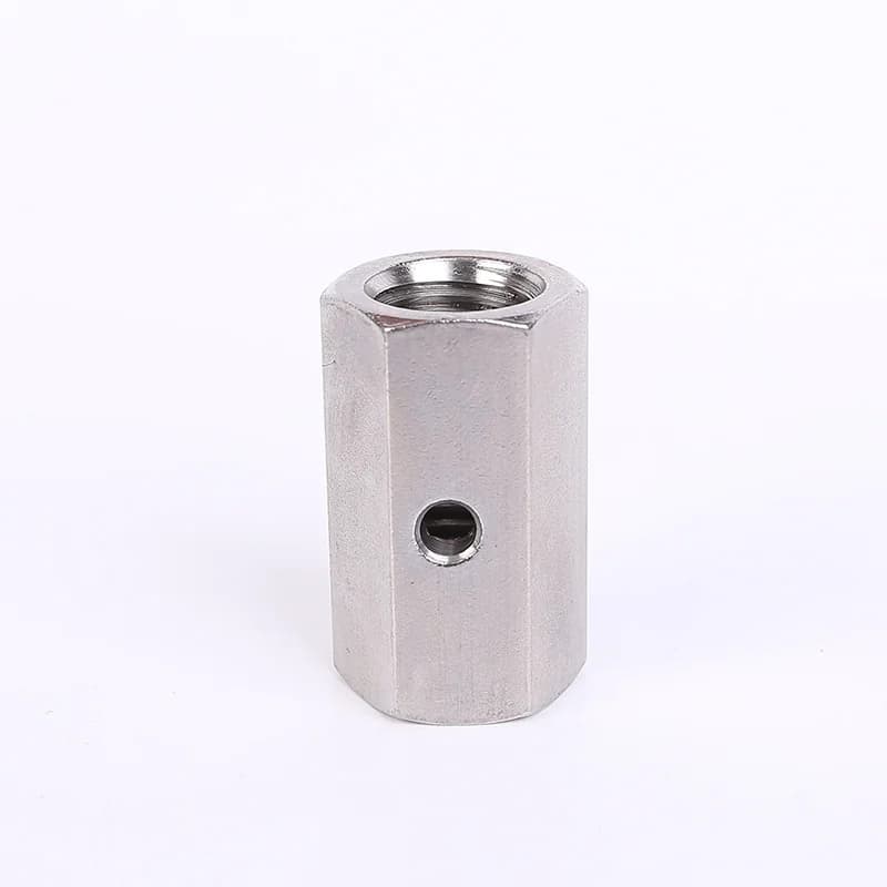Hexagonal threaded coupling sleeve with a cross hole